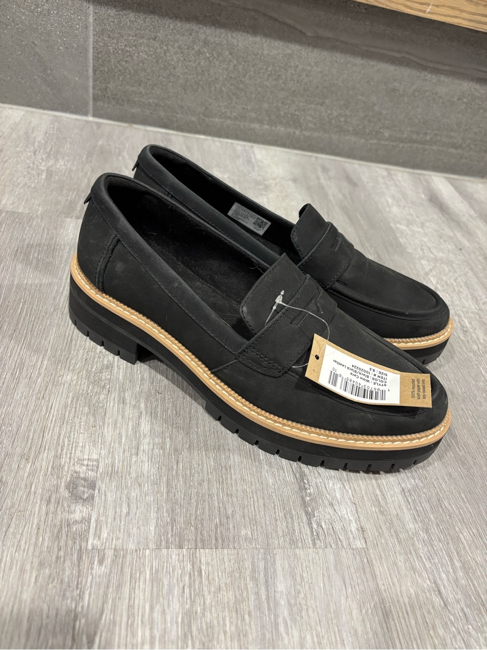 Toms Black Loafers with Tan Trim